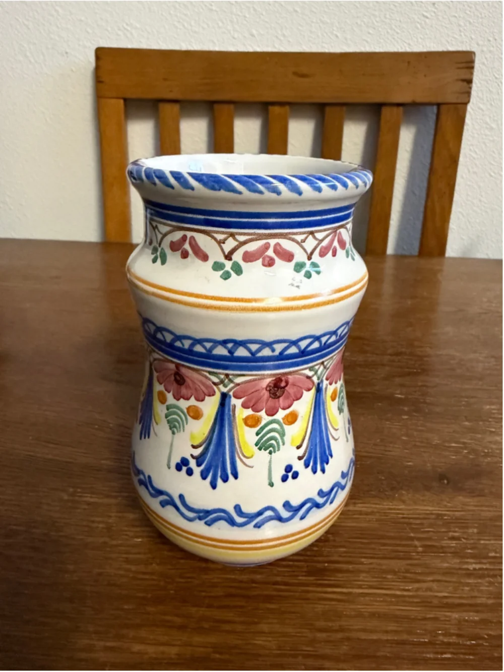 Vintage A.H. Puente Hand Painted Spanish Pottery Vase Utensil Holder Floral Cera